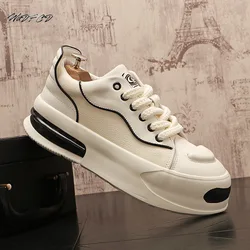 Sneakers Casual Men Designer Soft Sole White Shoes Fashion Microfiber Leather Upper Increased Internal Flat Platform Board Shoes