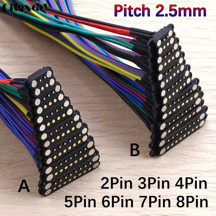 20cm Magnetic Pogo Pin Connector DIY Cable 2 3 4 5 6 7 8 Pin Pogopin Male Female Pitch 2.5mm Spring Loaded Power Socket W/ Wire