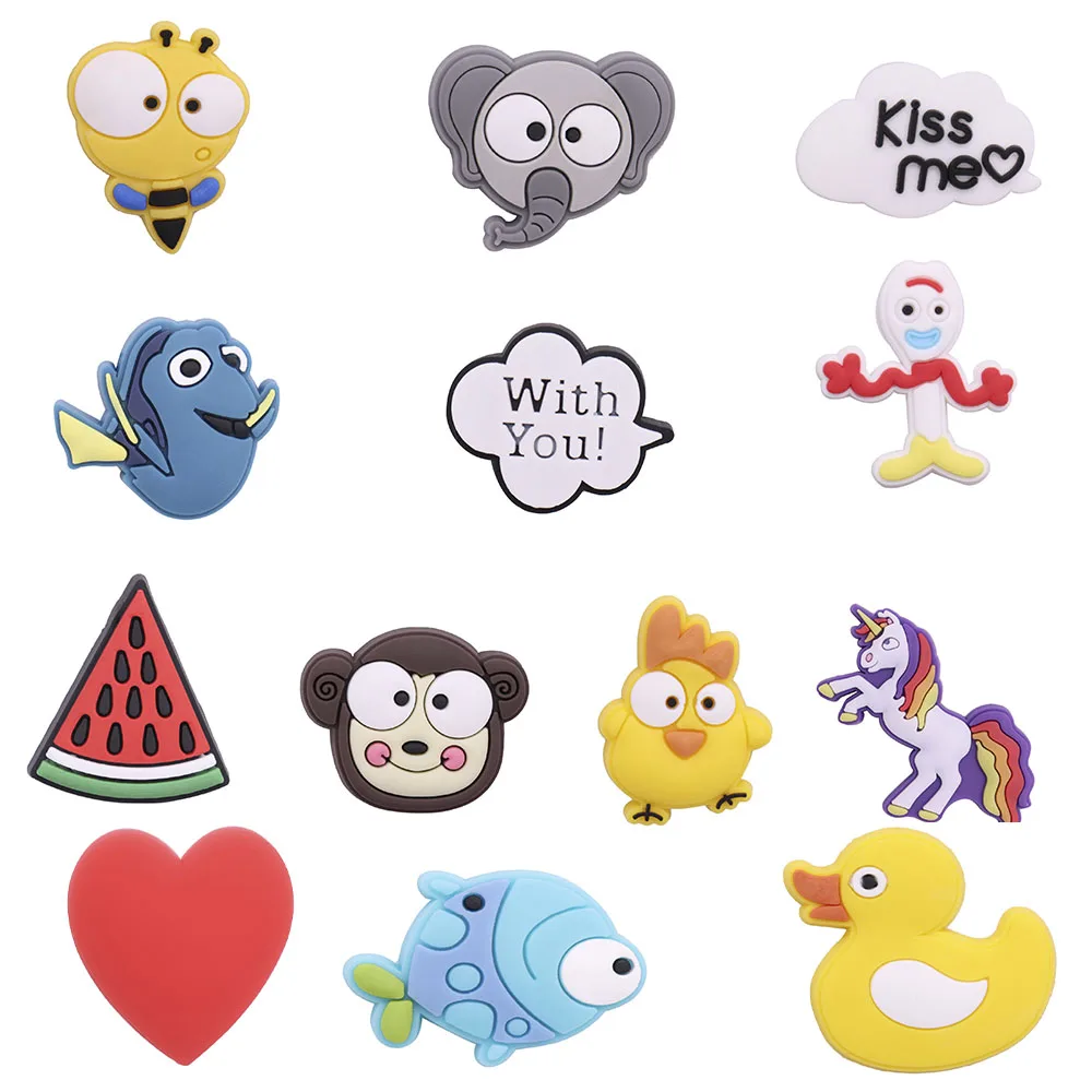 Hot Sale 1pcs Shoe Charms Elephant Monkey Yellow Duck Chicken PVC Garden Shoe Buckles Decoration Fit Hot Gift Kids X-max Gift