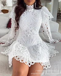 Fashion New Womens Dresses 2023 White Lace Hollow Out Dress for Women