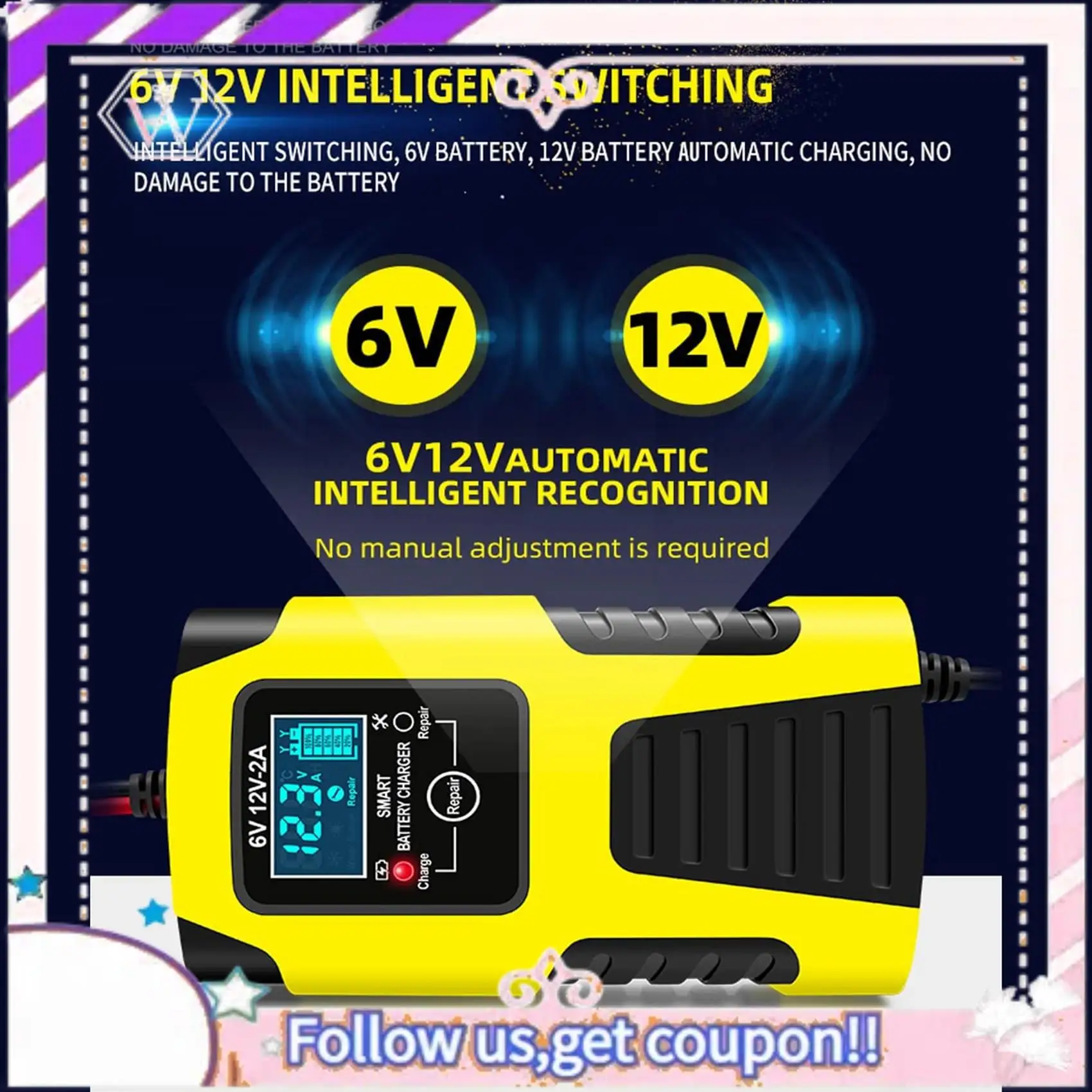 

Easy To Use 12V Battery Charger Maintainer 2A Automatic Smart Charger Portable Battery Repair And Desulfator For Car Truck