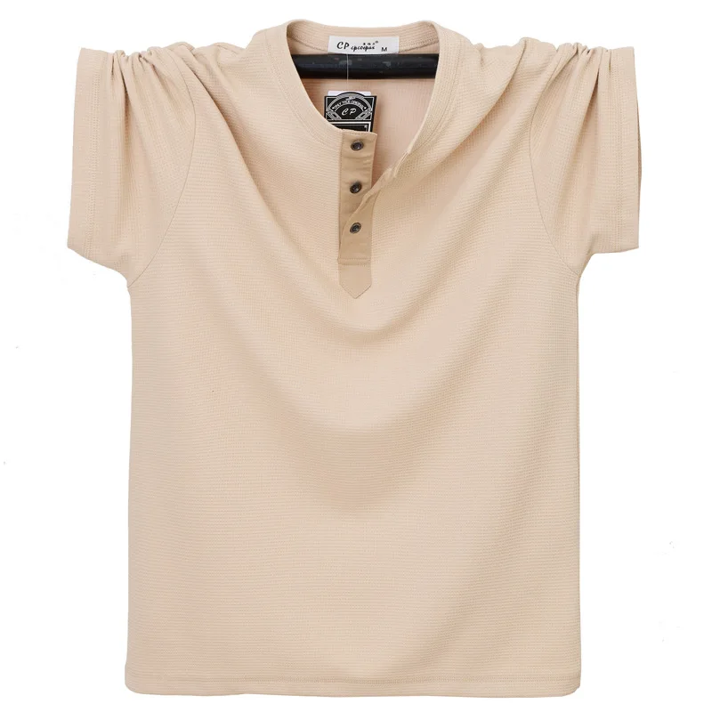 men's short-sleeved T-shirt New summer models Solid color casual stand collar cotton men's short-sleeved T-shirt Large size 7XL