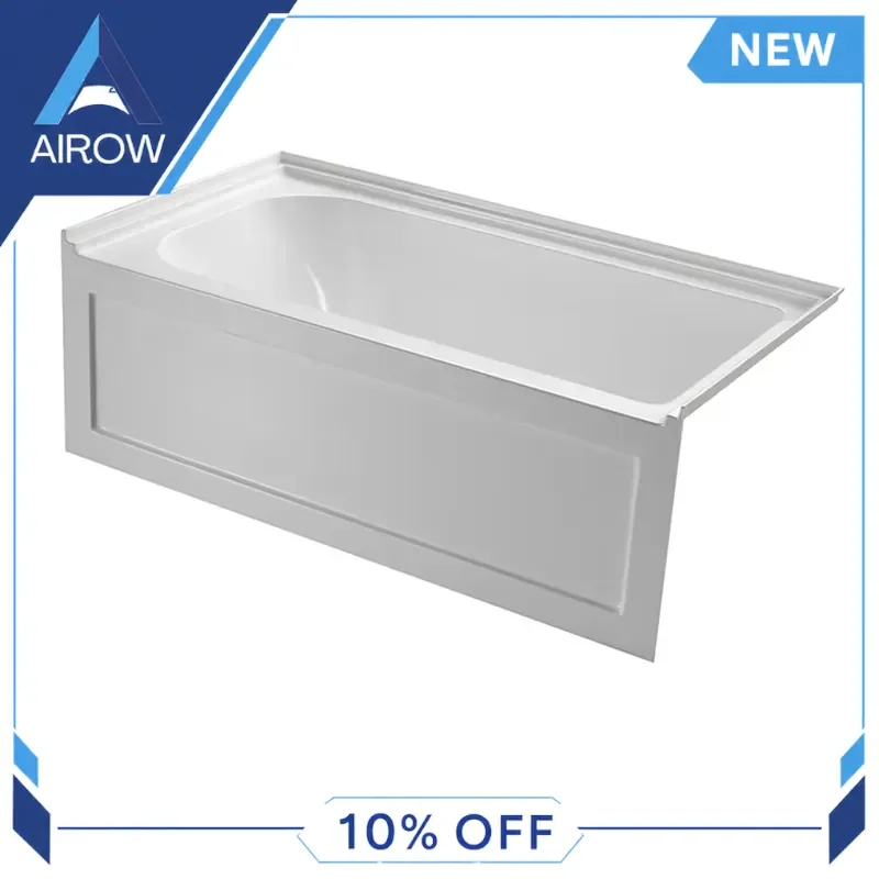 for Acrylic Bathtub Fiberglass Alcove Tub with Apron Bathroom Soaking Bath Tub for Home Hotel Spa Relaxation White