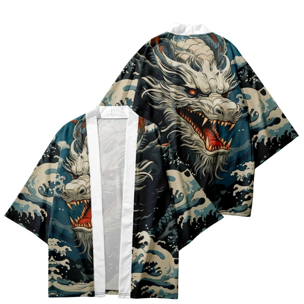 Traditional Samurai Kimono Men Japanese Anime Dragon Print Cosplay Haori Female Women Cardigan Yukata Shirt Summer Robe