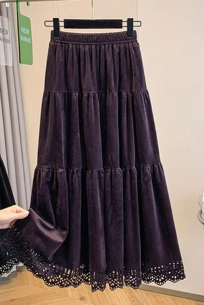 

Женская расклешенная макси-юбка с рюшами по подолу, модные женские однотонные длинные юбки с эластичной резинкой на талии, элегантная длинная юбка, осеннее платье-торт TS538