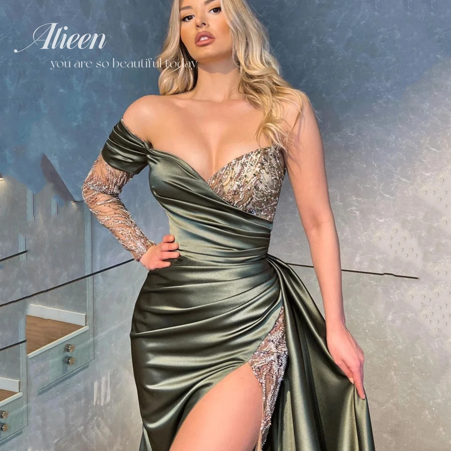 

Formal Es for Women 2023 Elegant Dress Party Evening Elegant Luxury Celebrity Olive Green Fishtail Sweetheart Wedding