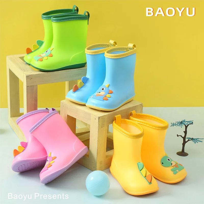 Nice Wide Round Toe Children Rainboots Baby PVC Rubber Waterproof Kids Water Shoes Lovely Cartoon Rain Boots Platform