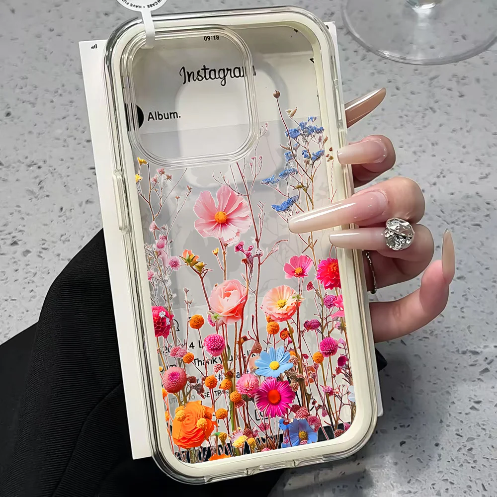 Wildblumen Transparente Handyhülle für iPhone 17 13 16 15 11 12 14 Pro Max 17 Air XR X Hülle Silikon 2 IN 1 Stoßfeste Weiche TPU-Abdeckung – Detail 4
