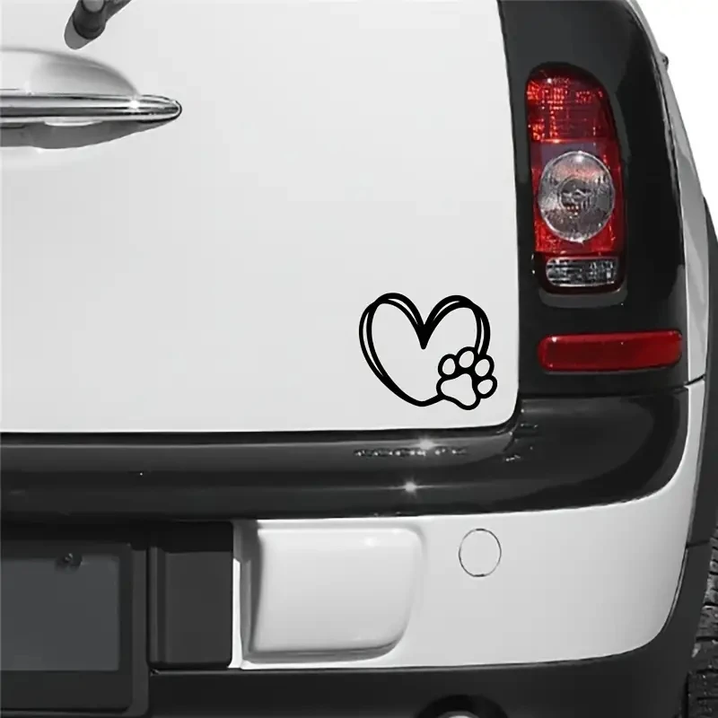 Cute Dog Paw Heart Shaped Design Car Sticker, Cartoon Animal Adopt Dog Cat Love Pet Car Decal.