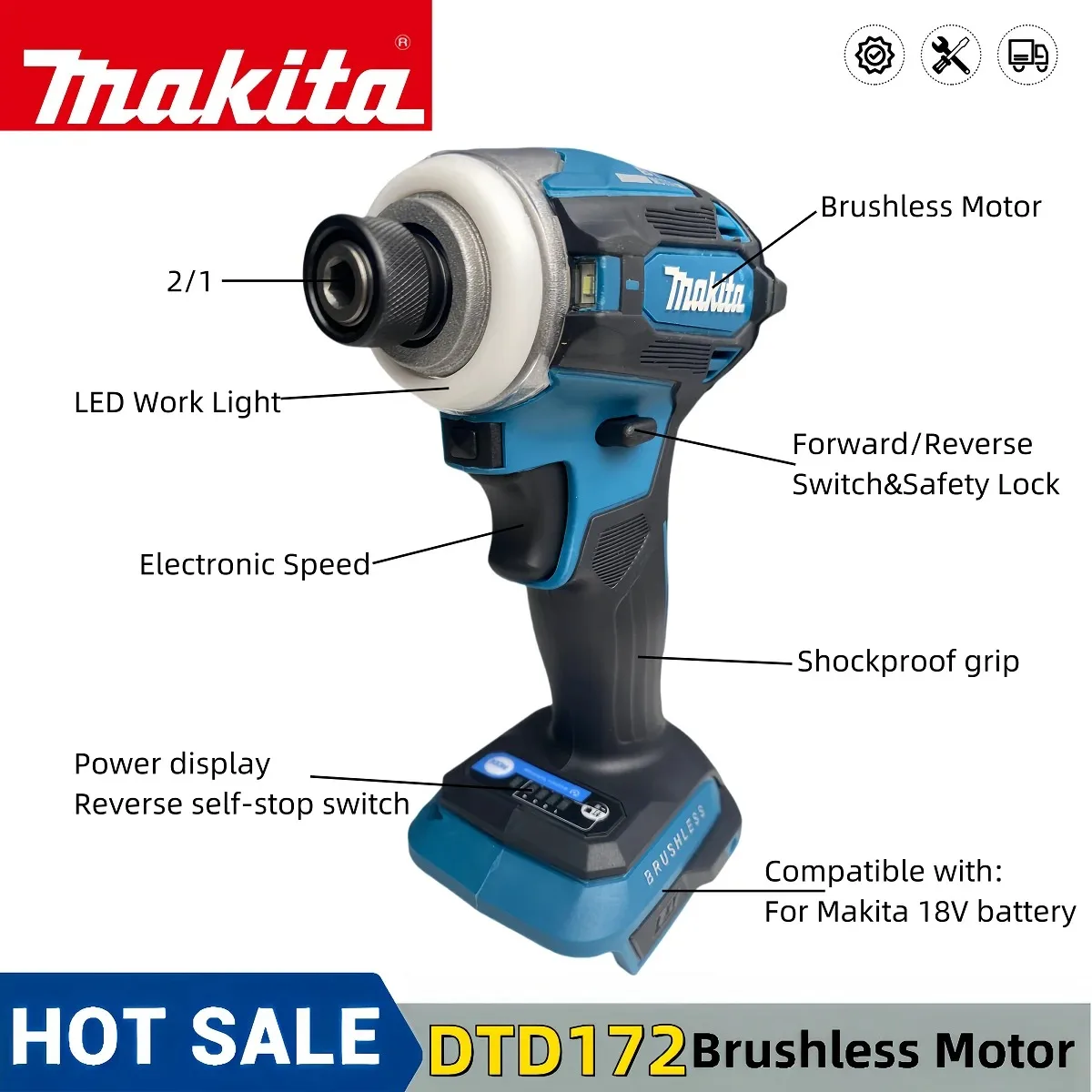 Makita DTD172 180 NM Cordless Impact Driver 18V LXT BL Brushless Power Tools Motor Electric Drill Wood/olt/T-Mode Rechargeable