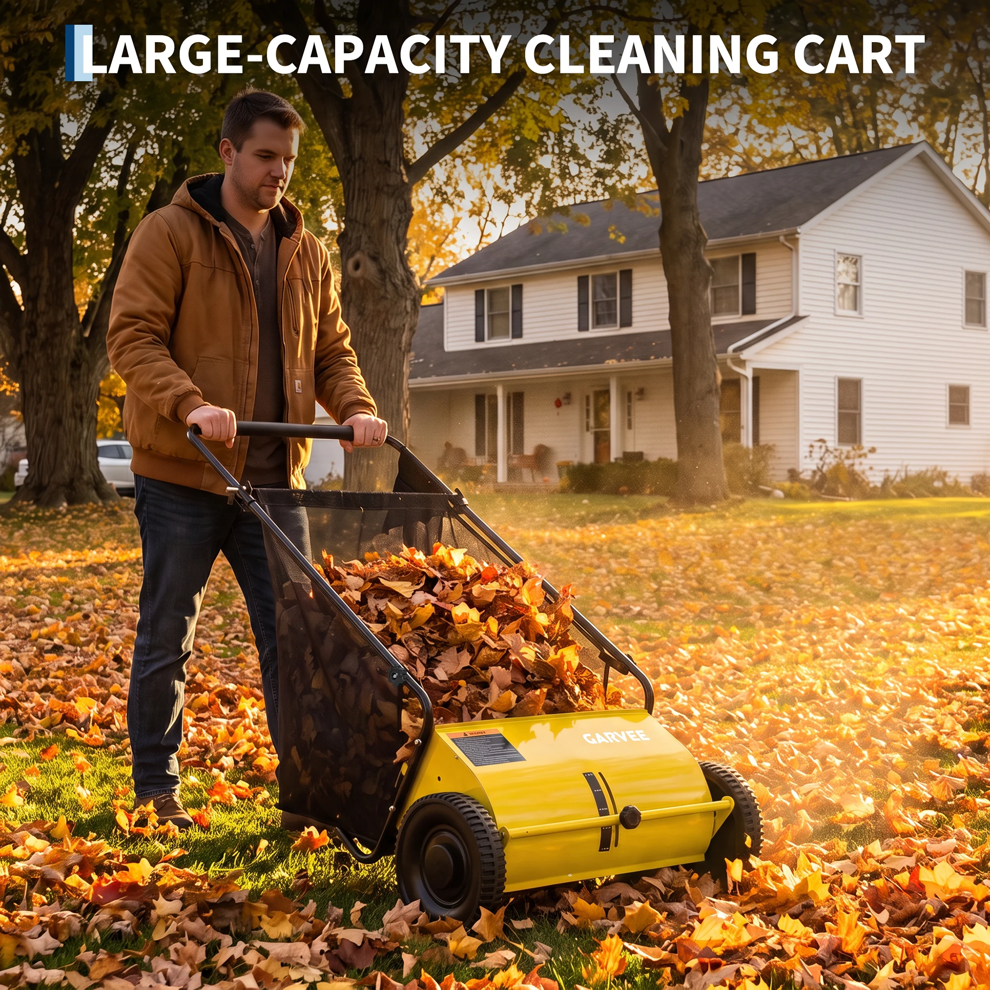 Manual Walk-Behind Push Lawn Sweeper 4 Spinning Brushes Adjustable Brush Height Mesh Collection Bag for Leaves, Grass Clippings & Pine Needles