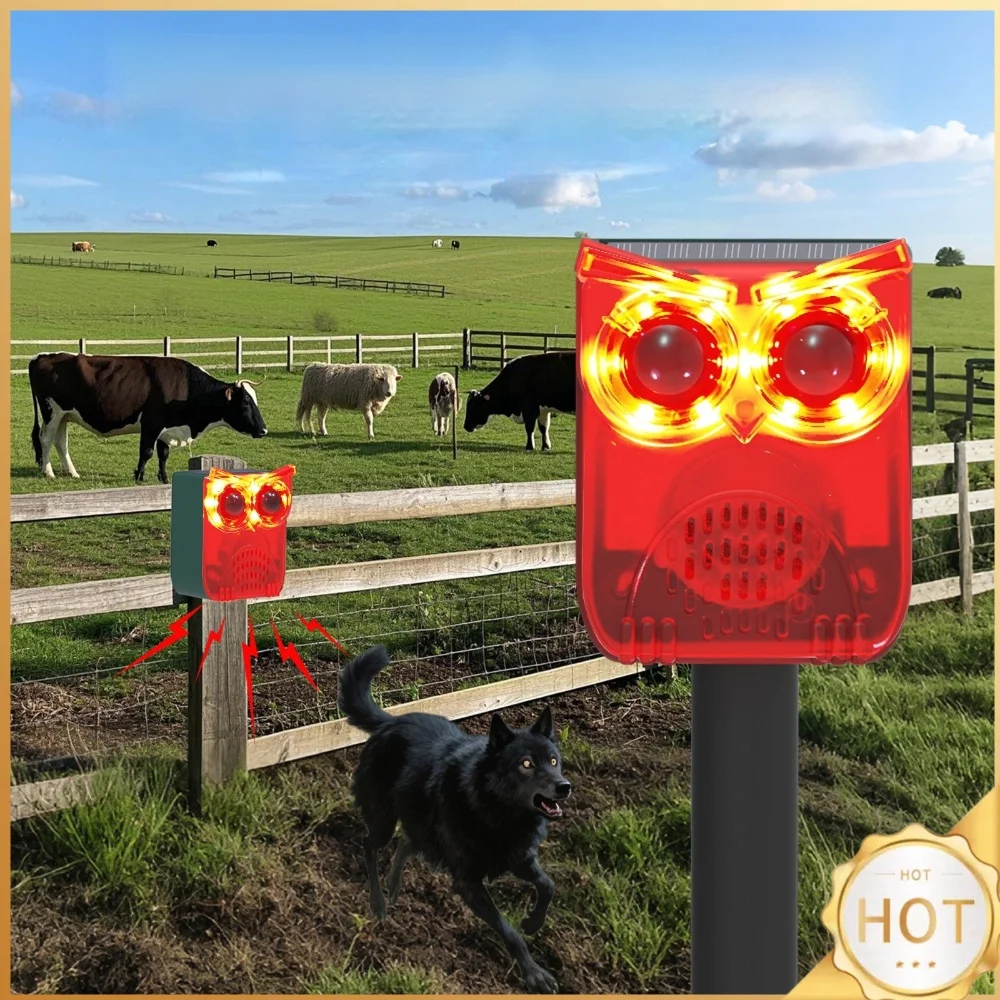 Solar Outdoor Motion Sensor Alarm Dog Barking&Gunshot Sound Home Alarm Deter Raccoons Deer Skunks Bears and Coyotes