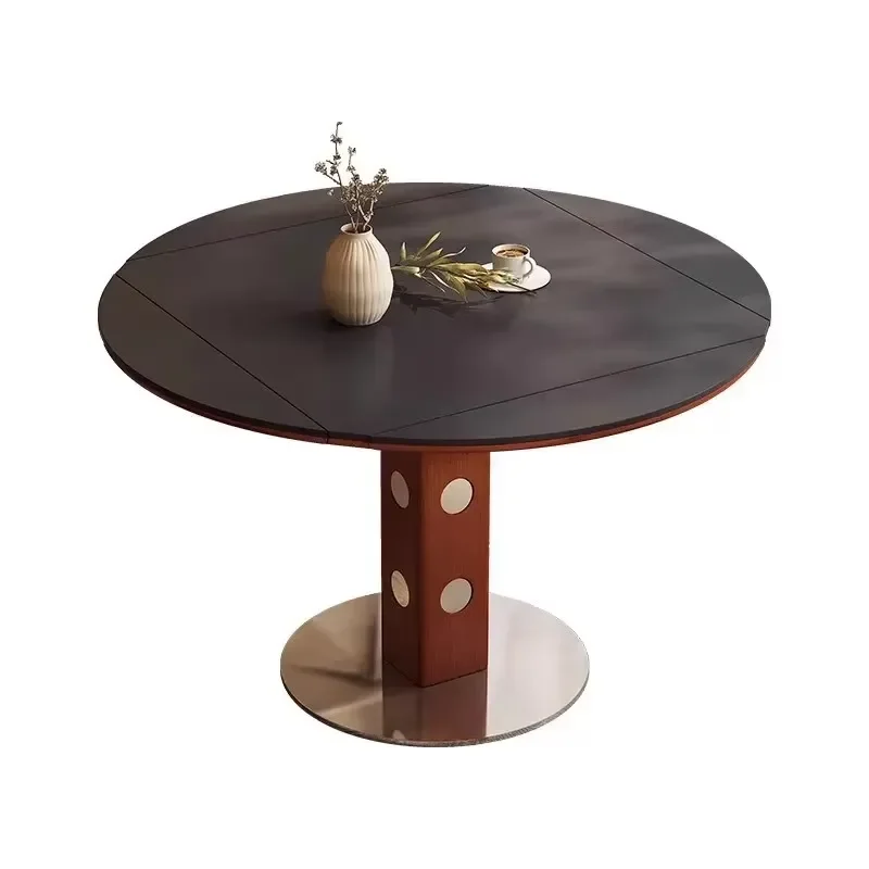 120cm Round Dining Table Sintered Stone Top Solid Wood Base Modern Luxury Kitchen Furniture for Living Room Home Decor 130cm