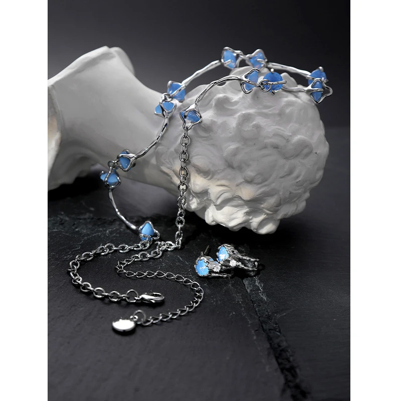 Eetit Stijlvol Exclusief Ontwerp Blauw Glas Onregelmatige Ketting Ketting Charmante Zinklegering Vrouwen Sieraden Bijoux Cadeau Nieuw