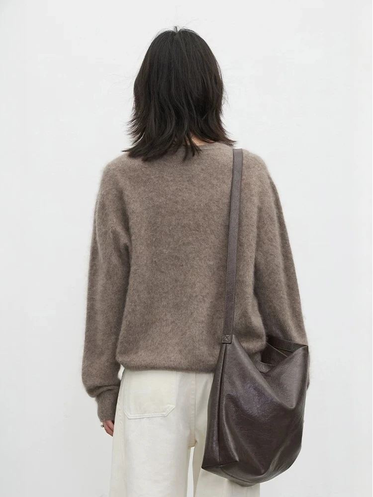 CHIC VEN Korean Women's Woolen Pullovers Fashion Casual Loose V-Neck Solid Jumpers Office Lady Sweaters Autumn Winter New 2026