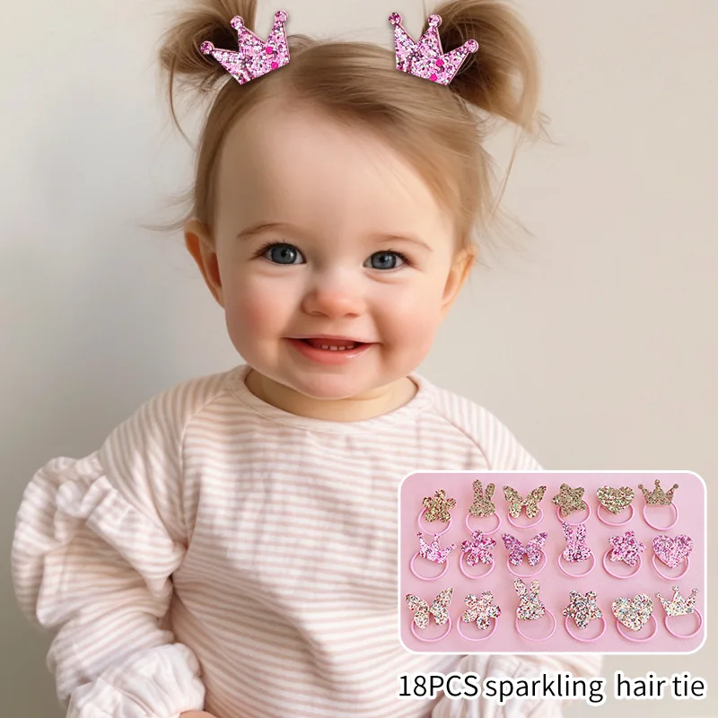 

18pcs/Set Baby Girls Hair Rings Rope Toddlers Kids Glittery Stars Bunny Crown Elastic Hair Ties Rubber Bands Headdress