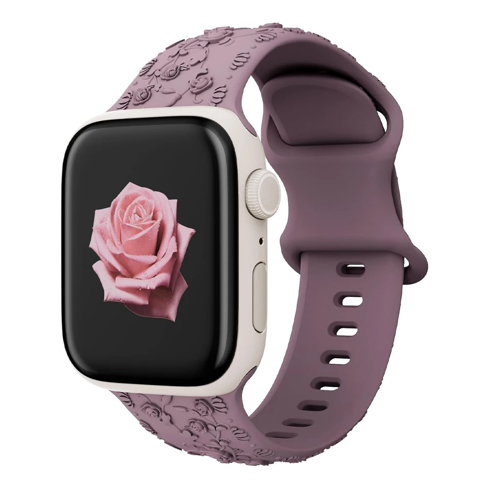حزام منقوش لساعة أبل 44 42 45 46 41 40 49 مللي متر سوار سيليكون زهري كوريا iWatch Series 10 8 7 6 9 5 SE Ultra2