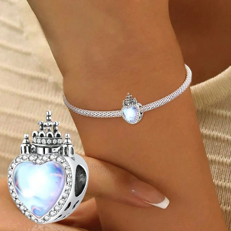 925 Silver Sparkling Love Cast Round  Zircon Charm Beads Fit Pandora Original Necklace Bracelet Silver 925 Women Jewelry