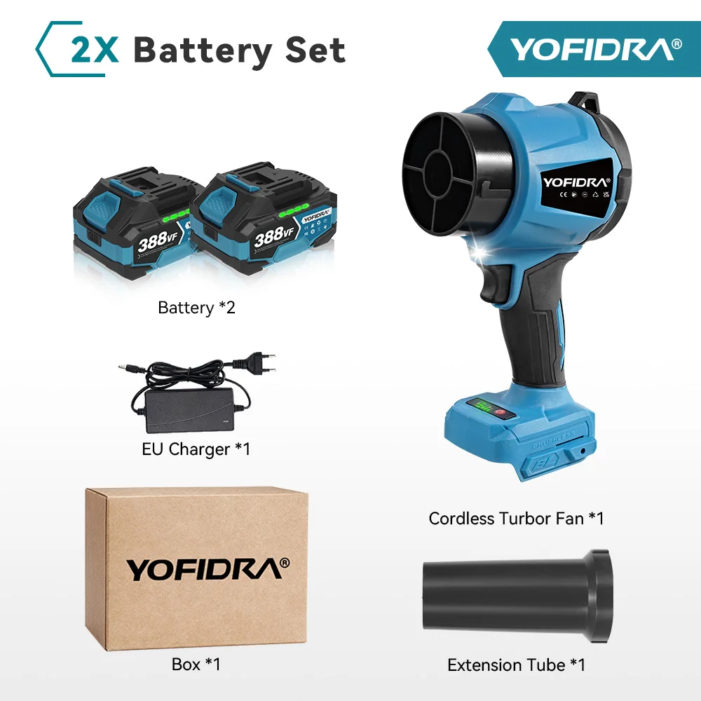 YOFIDRA Bürstenloser Elektrischer Turbo-Laubbläser 3000W Handgeführter Laubbläser Staubblasgerät für Makita 18V Akku