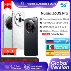 Nubia Z60S Pro 글로벌 버전 스마트폰, 스냅드래곤 8 2 세대, MyOS 14.0, 120Hz, 6.78 인치 AMOLED 스크린, 50M + 50M + 8M, 5100mAh NFC, 5G