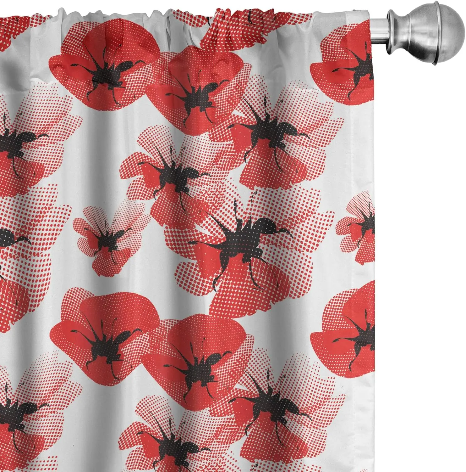 Red Poppy Flower Print Curtains for Living Room Bedroom Window Treatment Floral Home Decor