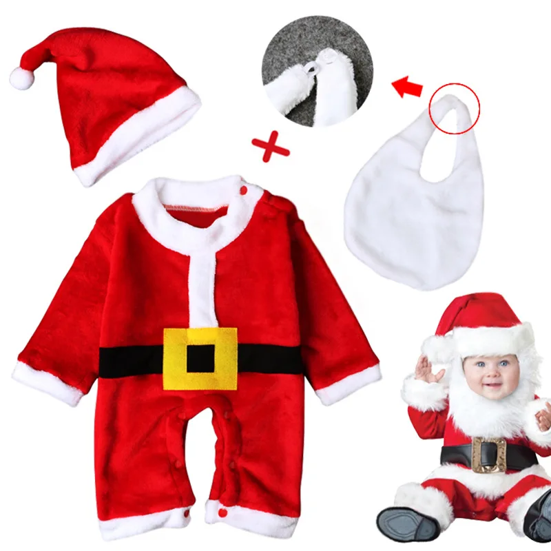 

0-4T Santa Xmas Baby Boy Girl Clothes Newborn Infant Rompers Flannel Little Children Outfits New Year Baby Christmas Clothing