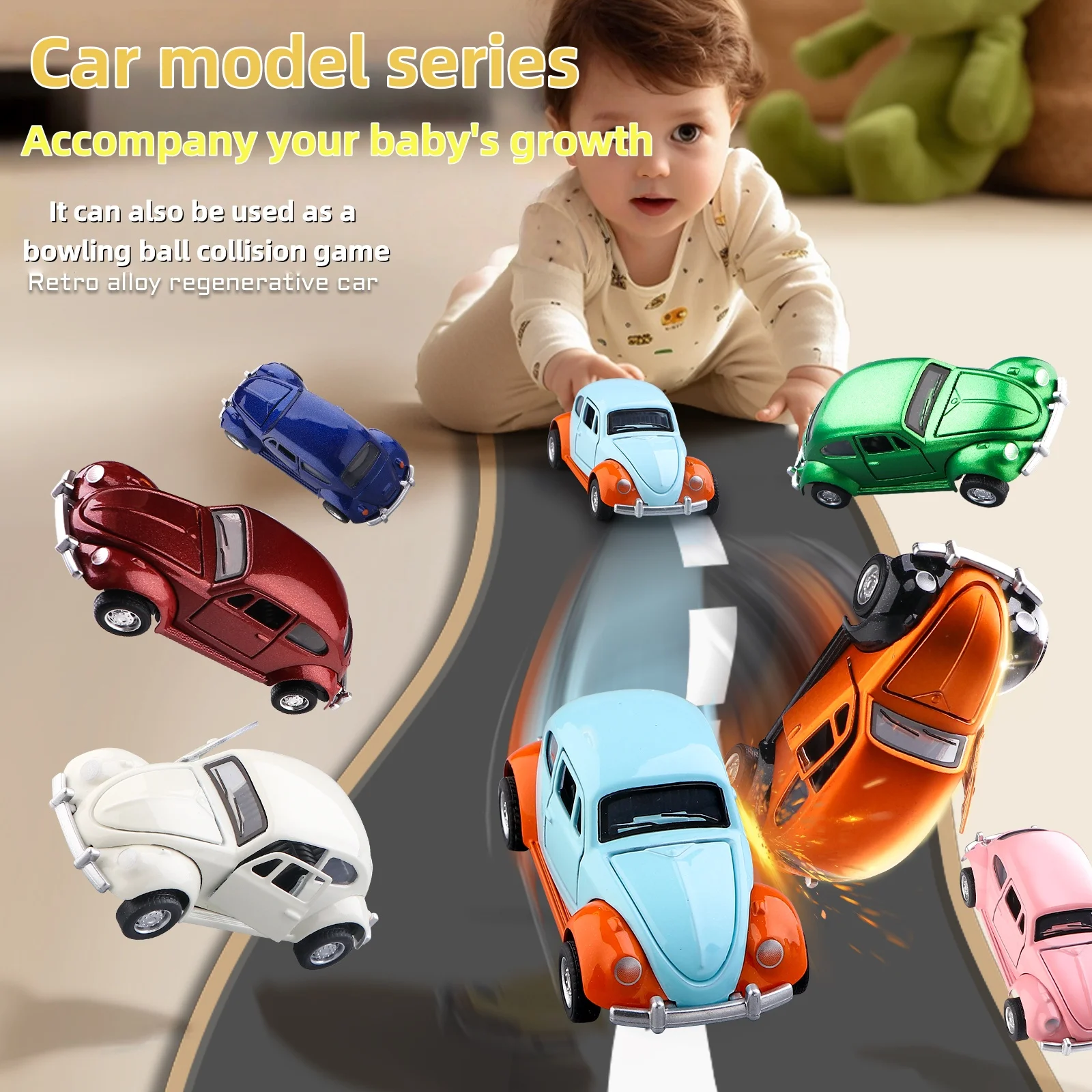Classic Beetle mini alloy car pull-back drive car model, three doors can be opened 1:60 scale, gifts for boys adults and kids