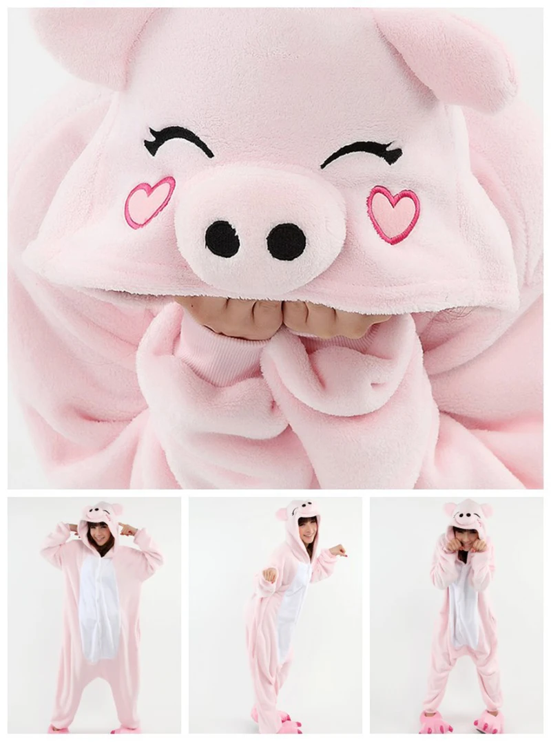 Kigurumi ชุดวันเซทกบรีรูปหมูและหมูของผู้หญิงชุดคอสเพลย์ชุดนอนผ้าสักหลาดนิ่มสำหรับฤดูหนาวชุดหมีแพนด้าของขวัญวันคริสต์มาส