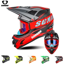 Мужские шлемы для мотокросса Soman с очками Cascos Para Moto для внедорожных гонок ATV горные грязевые велосипедные шлемы MTB