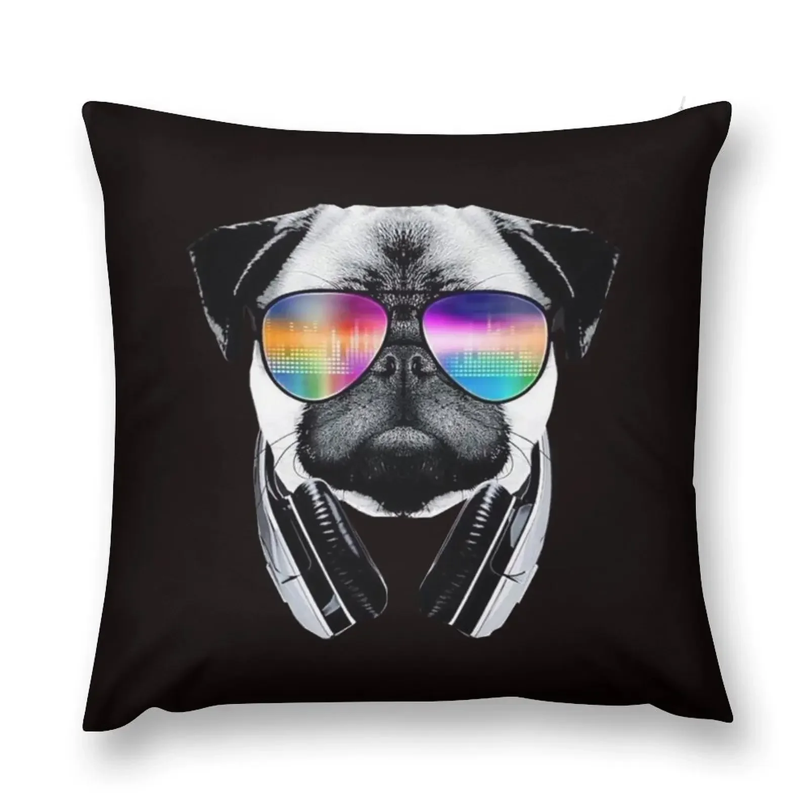 Trippy Pug Dog Wearing Music Equalizer Sunglasses Throw Pillow Custom Cushion Elastic Cover For Sofa Christmas Pillow pillow