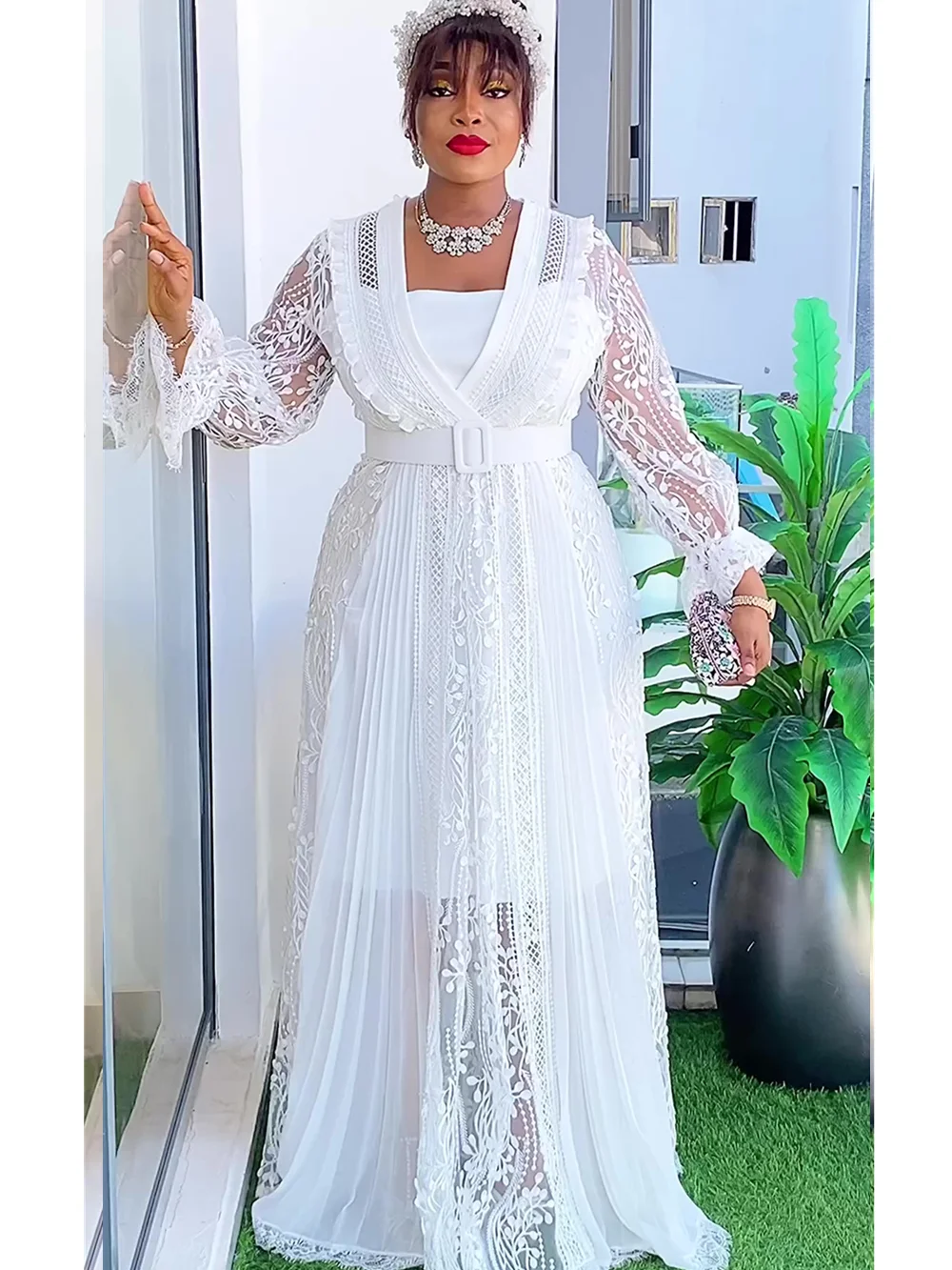 Robe de soirée africaine en dentelle pour femmes, grande taille, nouvelle mode Dashiki Ankara, tenue de mariage élégante, maxi musulmane turque, 2024