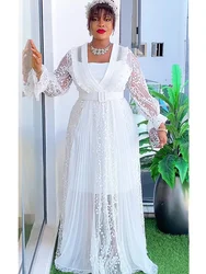 Plus Size African Party Dresses for Women 2024 New Fashion Dashiki Ankara Lace Wedding Gowns Elegant Turkey Muslim Maxi Dress