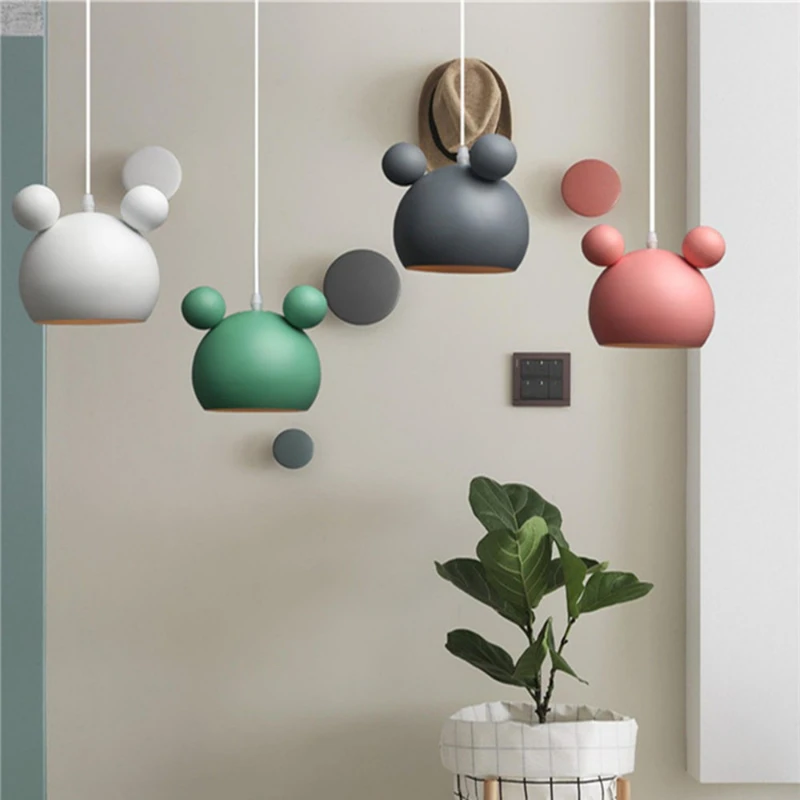Scandinavian Iron Mickey Pendant Light Cream Colors｜Eye Protection Dining Lamp｜Kids Room Decor​