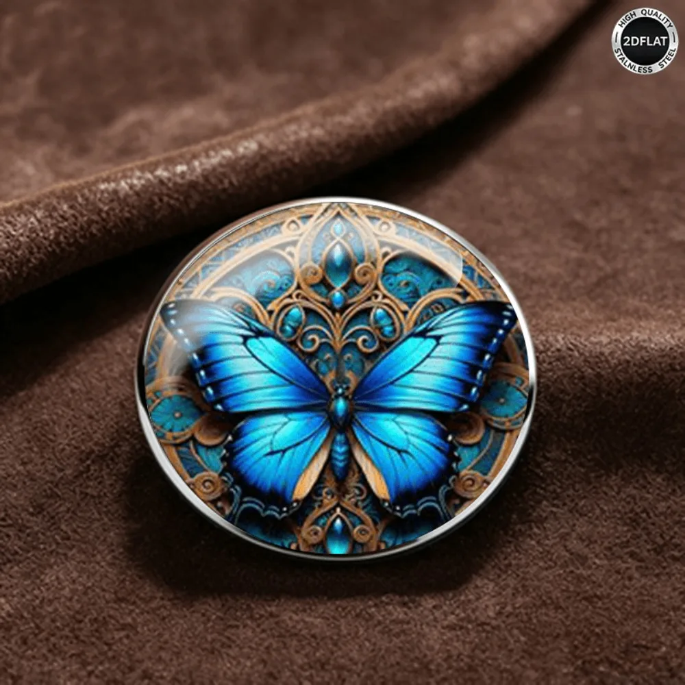 6-20Pcs 2D Flat Vintage Blue Butterfly Brooch, Stainless Steel Printed Lapel Pin Unisex Clothing Decor Daily Wear & Gift