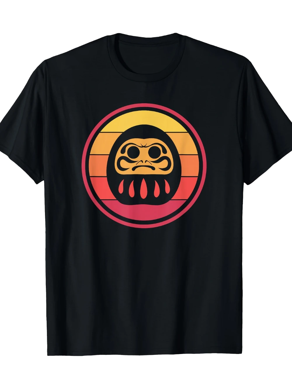 Vintage Dharma Doll Pattern T-Shirt Casual Zen Style Short-Sleeve Tee Featuring Vibrant Geometric Design Machine Washable