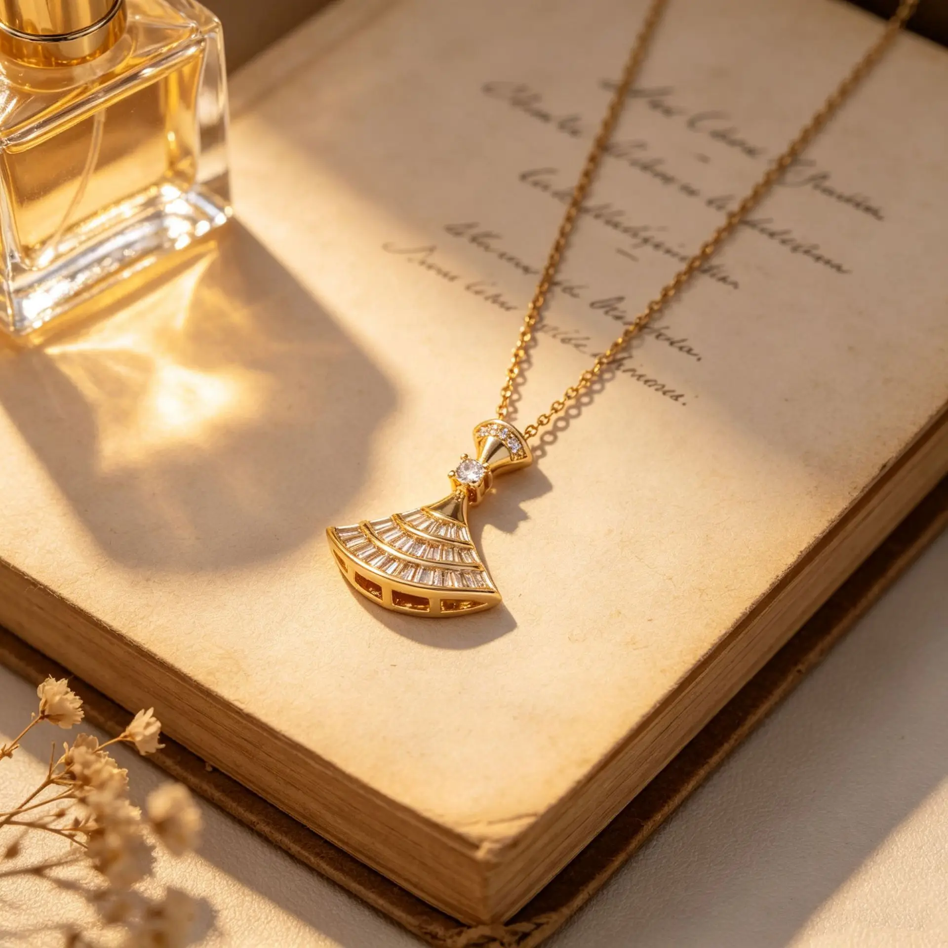 FTCY  Luxury Fan-Shaped Cubic Zirconia Necklace For Women Fashion Simple Titanium Steel Collarbone Chain Christmas Jewelry Gifts