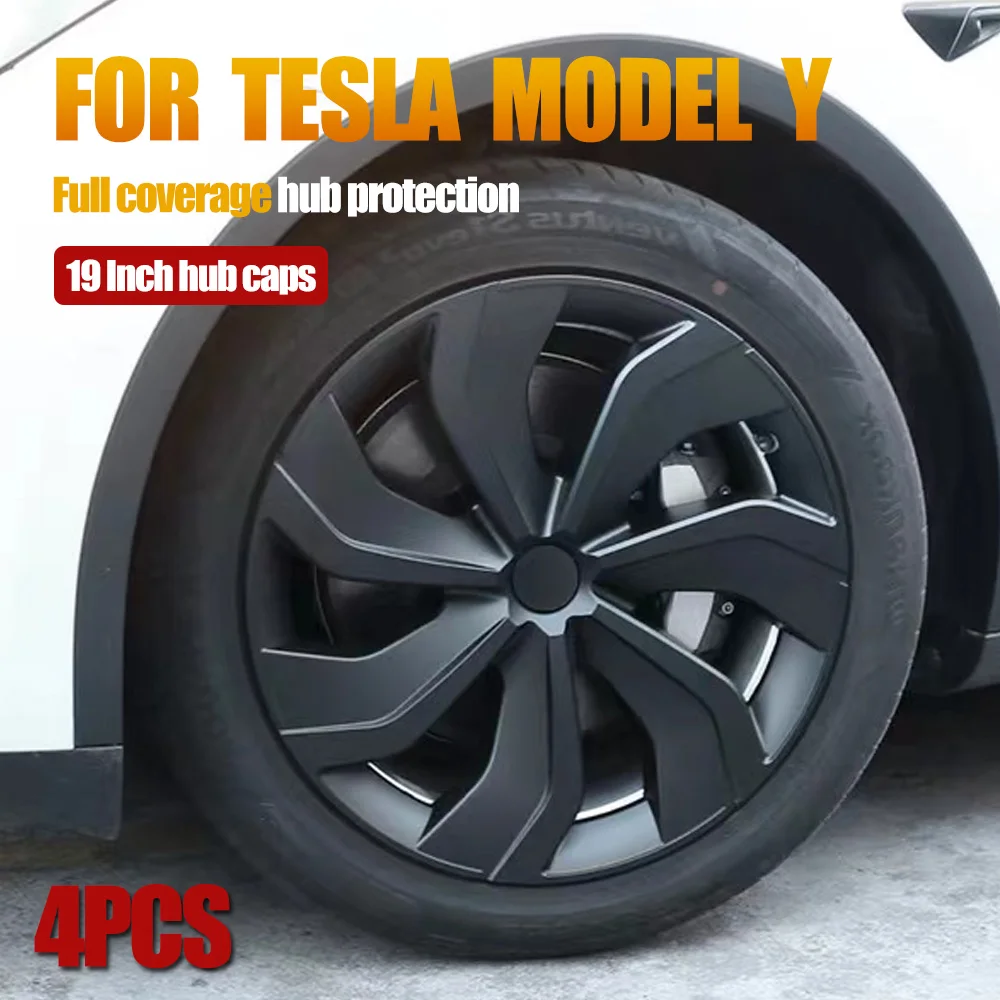 

4PCS Performance Wheel Caps Automobile Replacemen Hubcap Full Rim Cover Accessories 19 Inch Hub Cap for Tesla Model Y 2018-2023