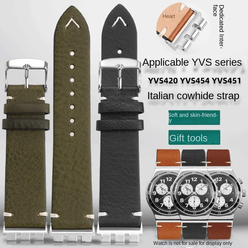 

New modified strap for 21mm Swatch Leather band adapter YVS420 YVS454 YVS451 YVS400 Italian cowhide watch strap bracelet bands