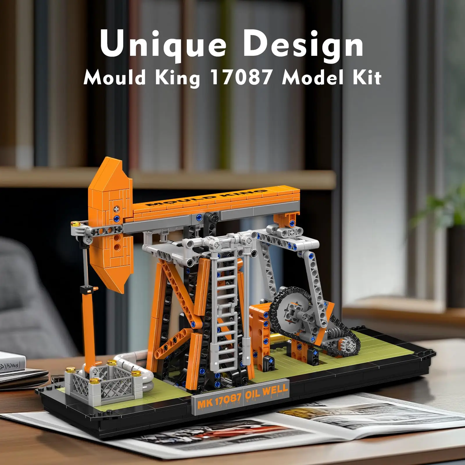 

MK 840pcs Functional Pumpjack Oil Derrick Model Building Kit with Motor & Battery, Adult DIY Engineering Desktop Display Model