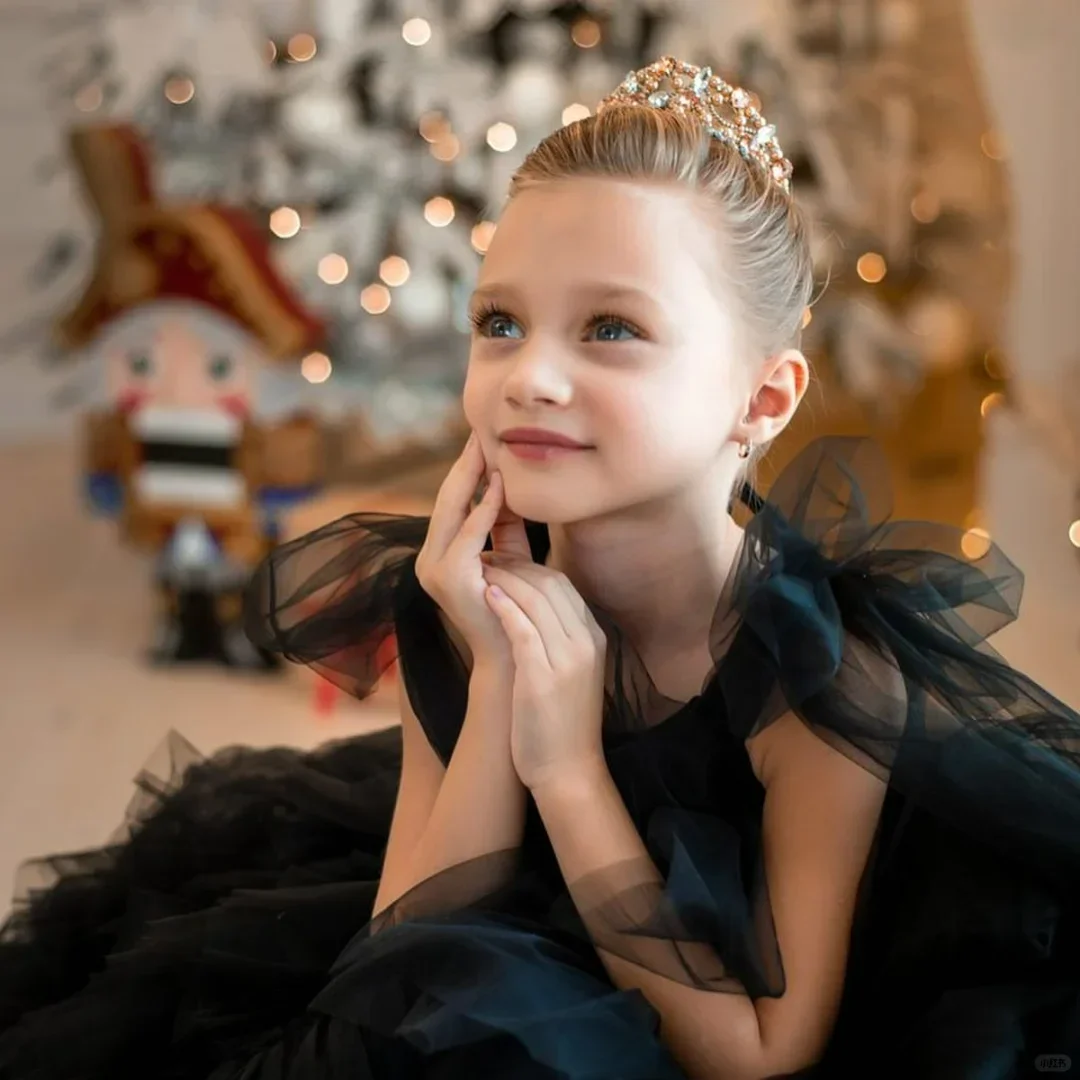 Black Swan Ballet Girl Layered Tulle Fluffy Sleeveless Flower Girl Dress for Wedding Custom Formal Ball Piano Performance Gowns