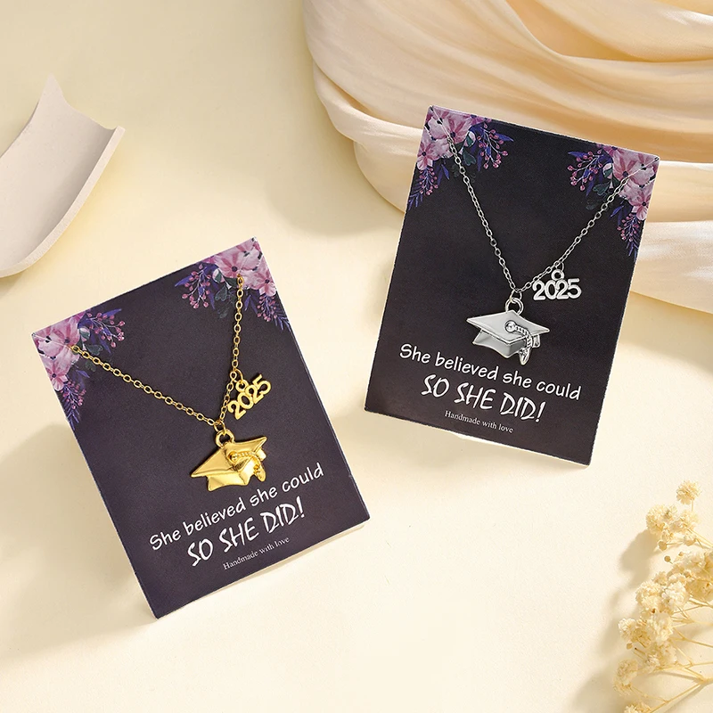 2025 Graduation Cap Necklace Fashion Bachelor Postgraduate Master PhD Graduate Necklaces Chokers With Card Jewelry Gift