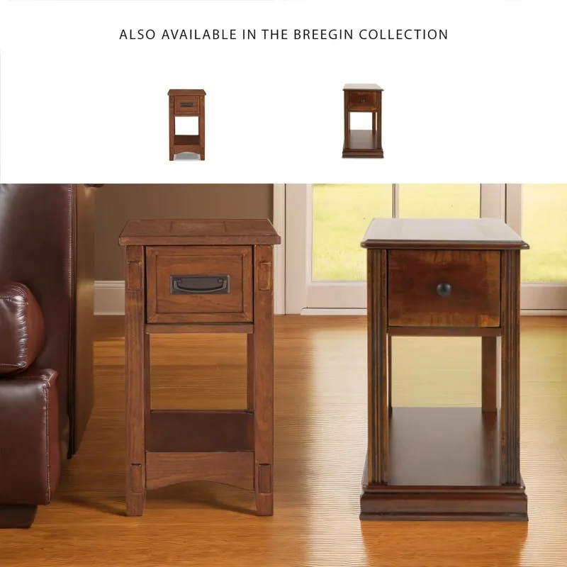 Mesa auxiliar de silla pequeña de 13,5 pulgadas de altura, mesa decorativa marrón mediana para espacios compactos