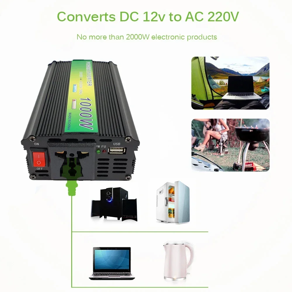 1000W Solar Panel Kit Solar Inverter System Complete with Controller 12V Solar Power Battery Charge Set for Home Car Camping