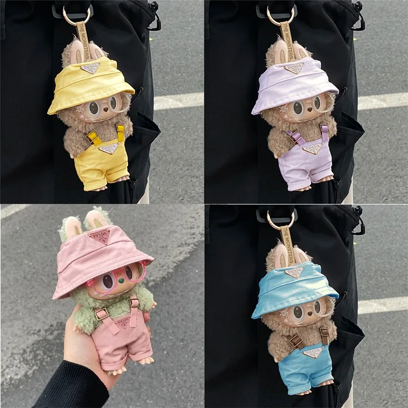 

For 15 17cm V1 V2 Labubu Mini Doll Clothes Outfit Fisherman Hat Glasses Set Doll Accessories Clothing Sitting Party Game Toys