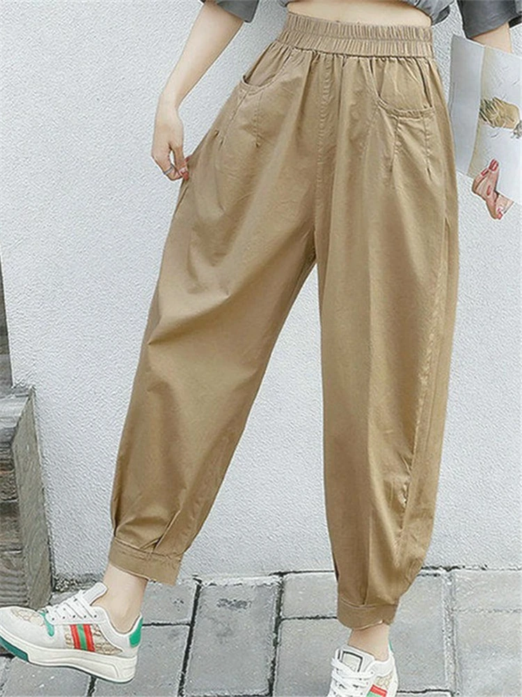 

High Waist Loose Fit Cotton Harlan Pants Women's Casual Sle Trousers Korean Version Straight Leg Nine Points Summer Pants