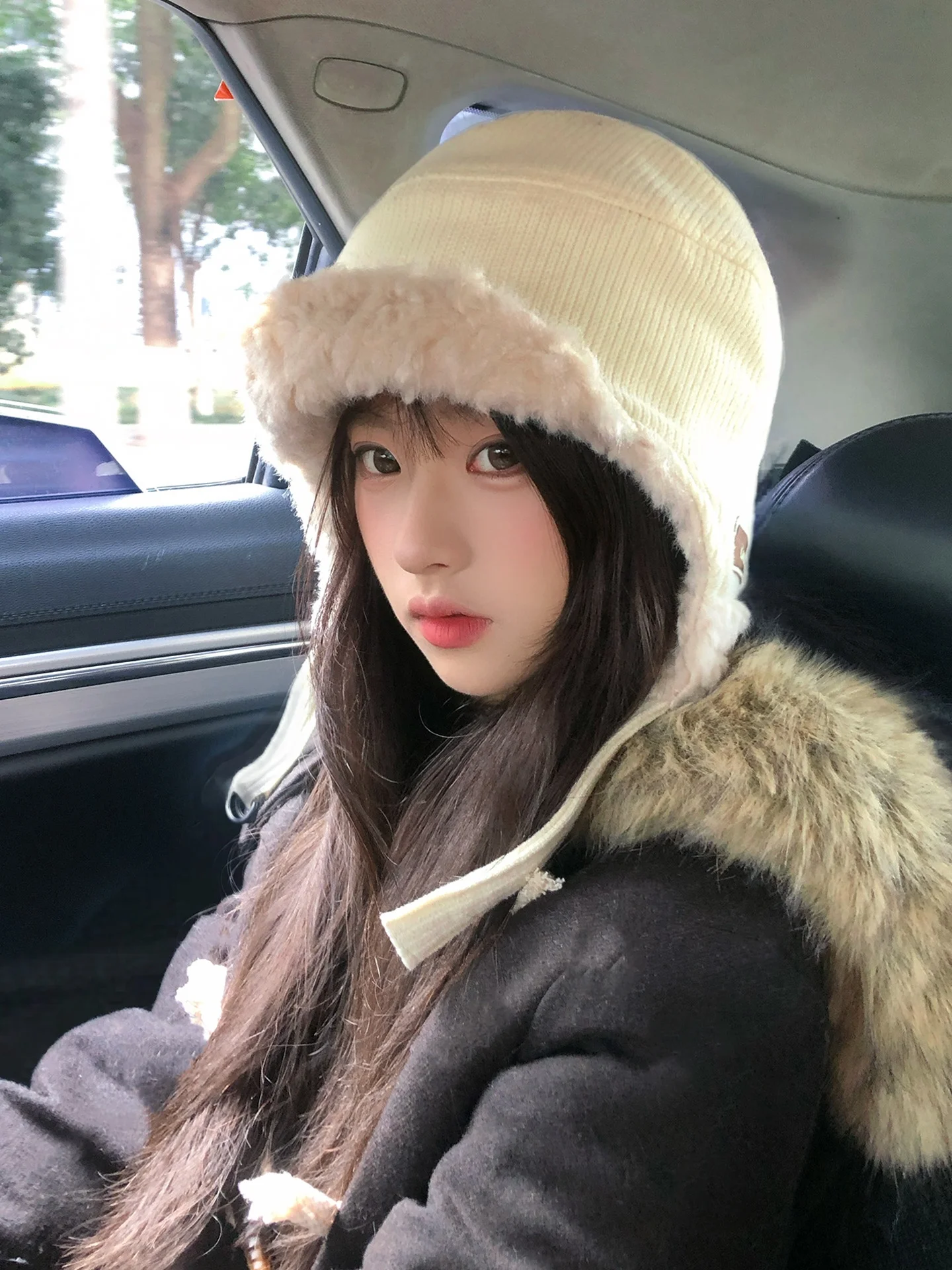 Korean Style Knitted Ear Warmer Hat Women Winter Outdoor Cycling Windproof Cold Proof Small Face Effect Fleece-Lined Flight Hat