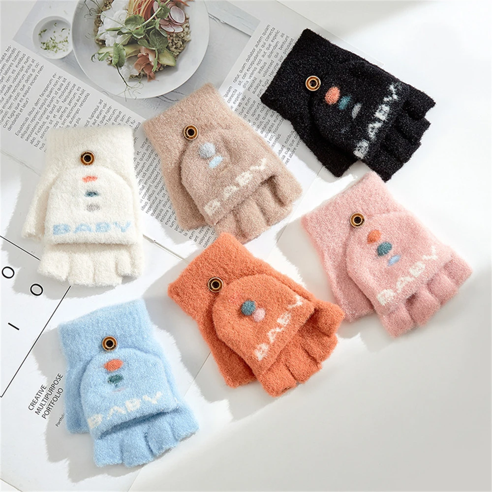 

3-8-year-old children flip half-finger lovely winter thickening warm cartoon homework gloves ST-813