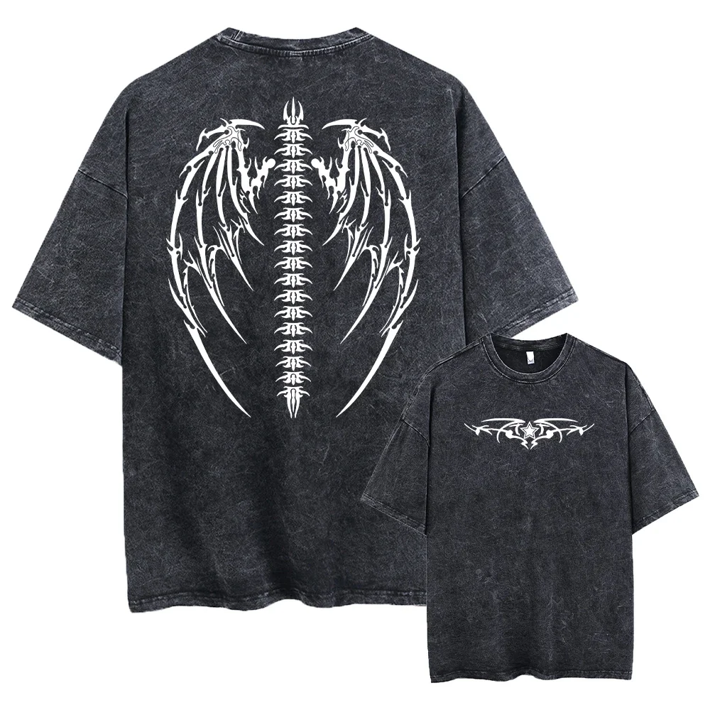 

Large wing print T-shirt men's gym retro T-shirt cotton exercise washable loose T-shirt street top for men