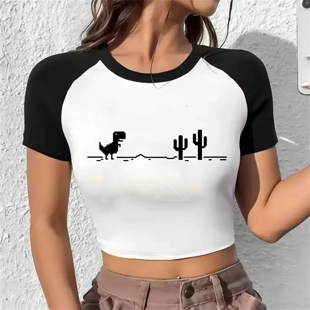 Korean Style Casual Fashion Crop Tops Y2k Print Summer Women T-shirt Harajuku Cropped Mange T-shirt Funny Graphic Crop Tees