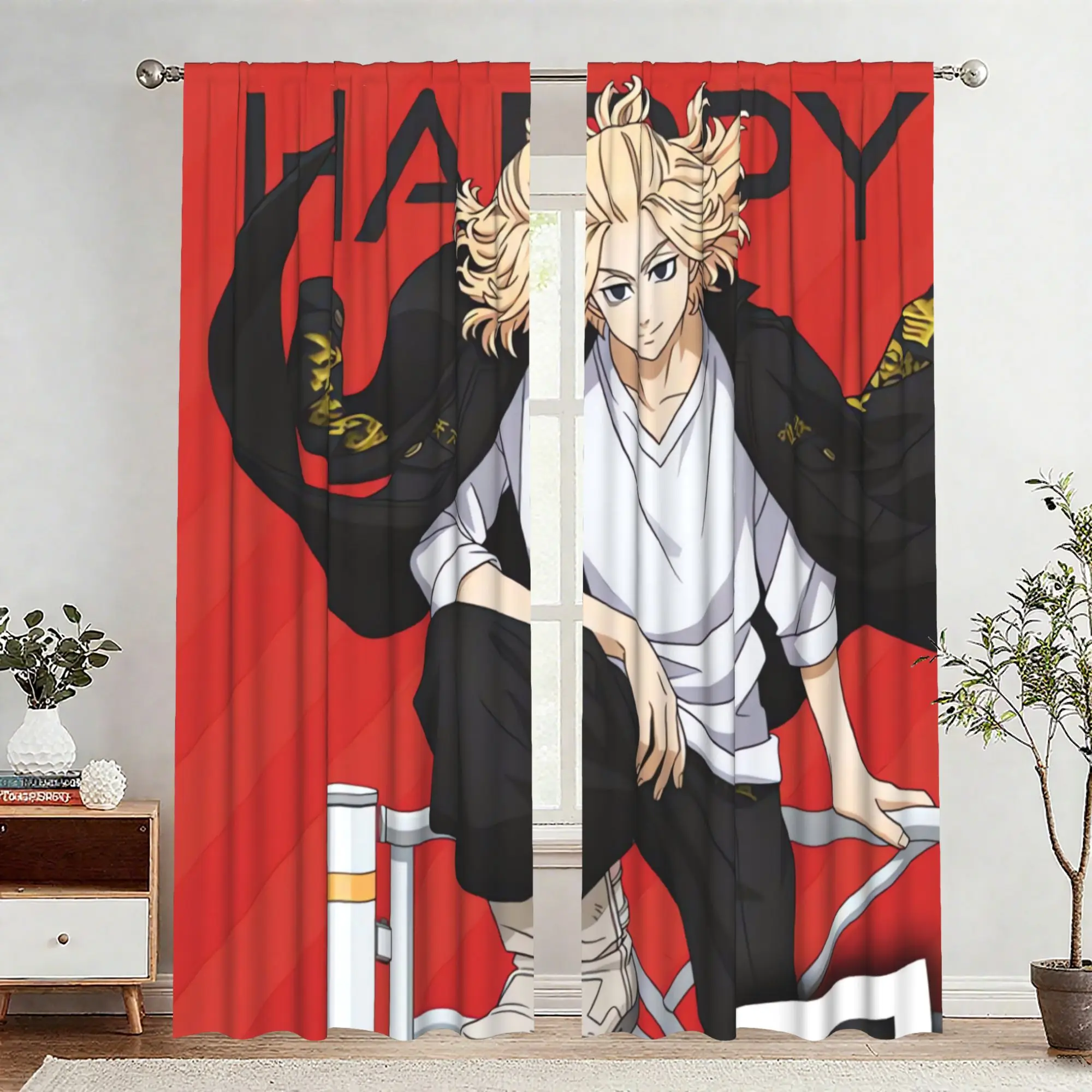 2pcs Tokyo Bousouzoku Anime Manga Curtains Red Blackout Privacy for Living Room Bedroom Home Decoration Durable Fabric Panel